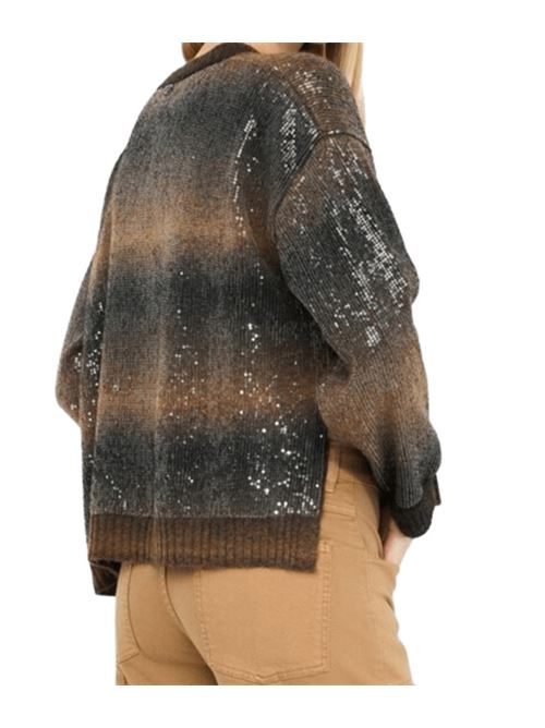Maglia da donna con paillettes all-over sullo sfondo sfumato nei toni di marrone. LIU JO | MF5380-MA14RS9472